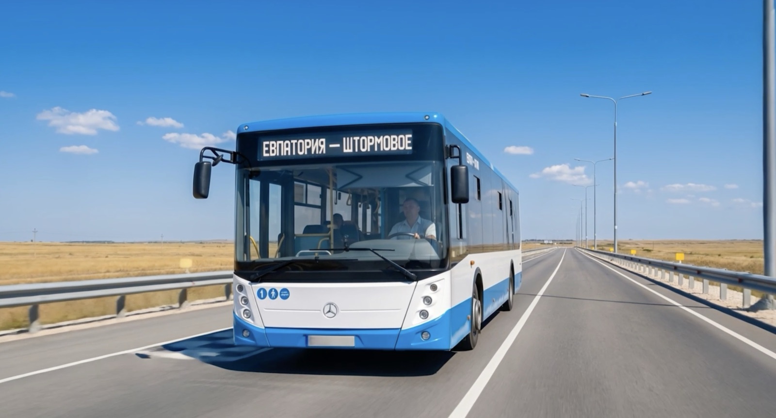 Автобус едет по&nbsp;скоростной трассе «Таврида» в&nbsp;Крыму